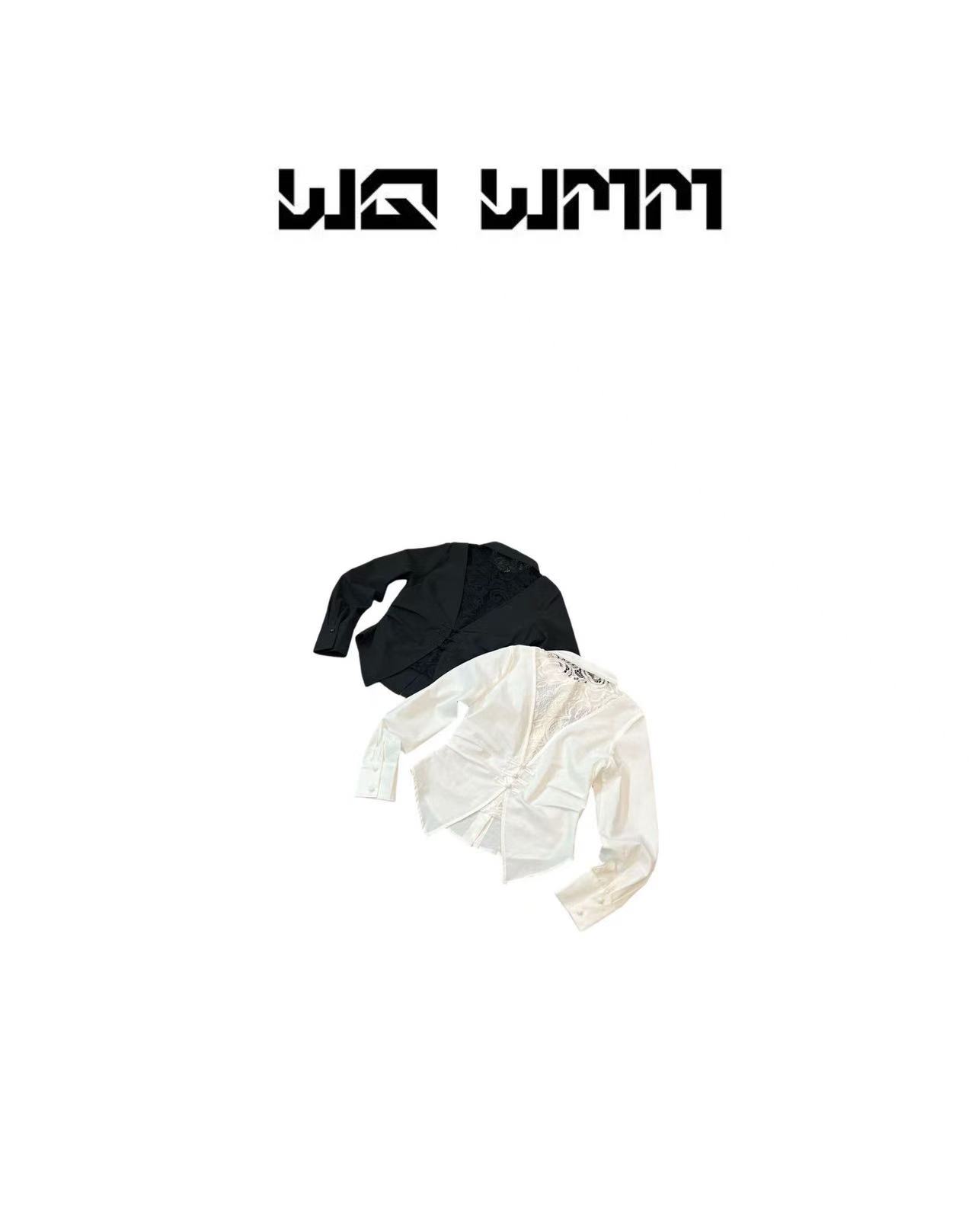 【WQWMM】小众设计“衬衣序列”背设计拼蕾丝盘扣收腰衬衣25A12252