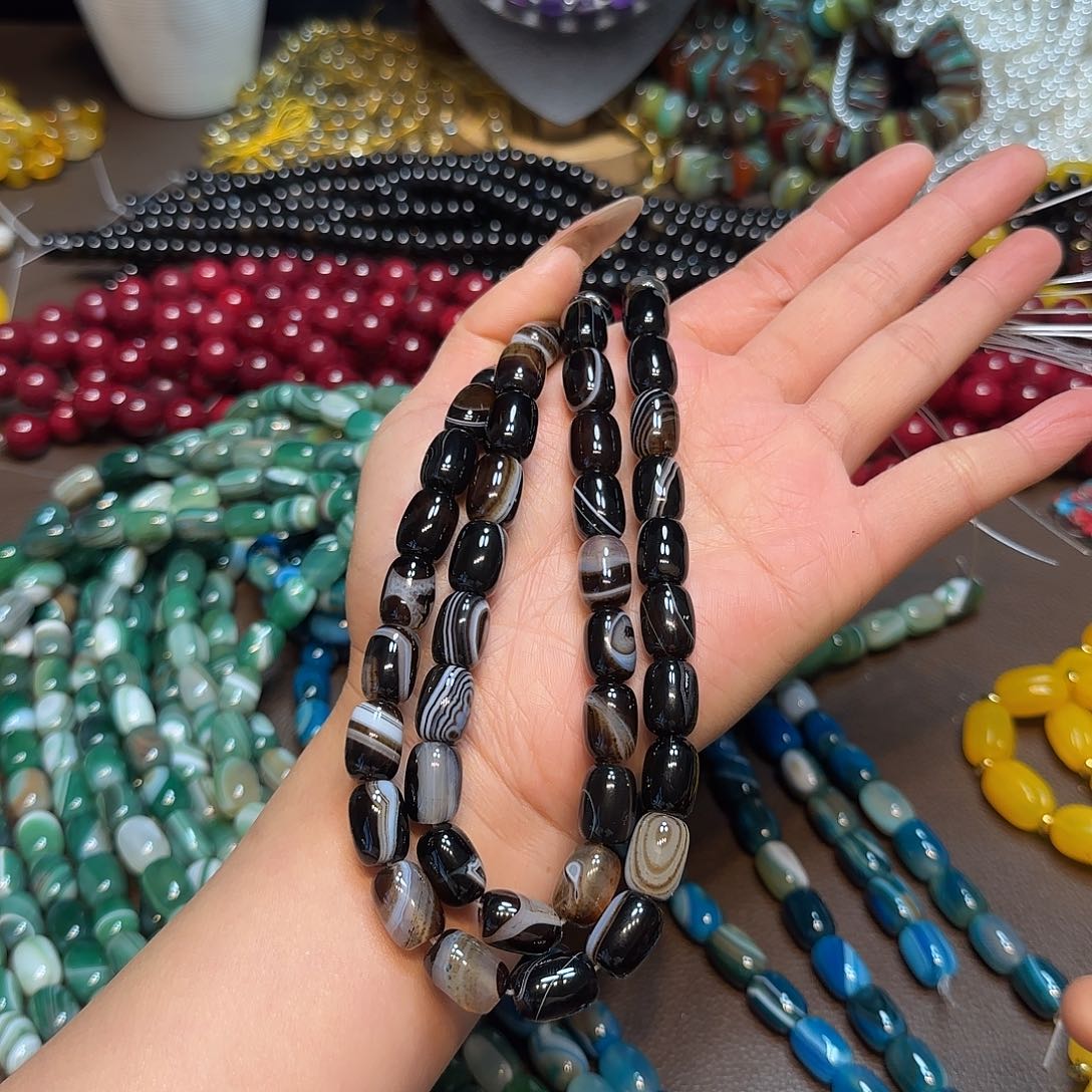 玛瑙/玉髓合金珠宝半成品黑玛瑙桶一条10✖️14mm