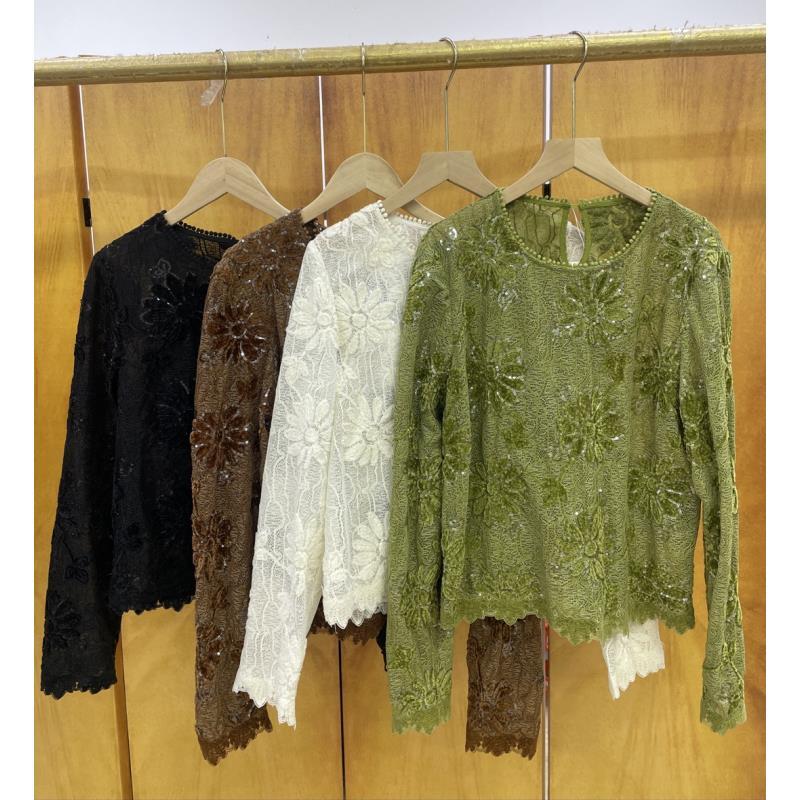 25622两色重工绣花亮片设计镶钻上衣