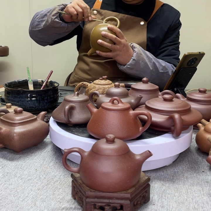 紫泥茶壶饮月160c半手工