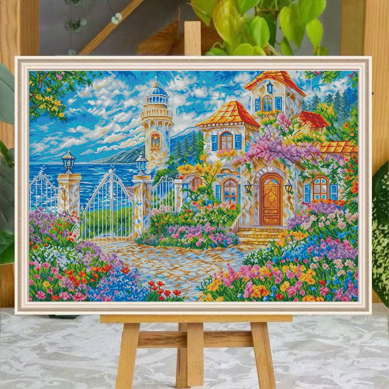 美林定制：海边别墅 大格四股线120×90cm（62色升级棉布）