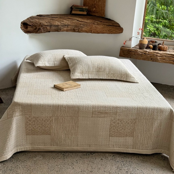 【极简主义-床盖凉席】重磅进口亚麻黄金纱线绗缝 棉麻浮雕肌理床盖