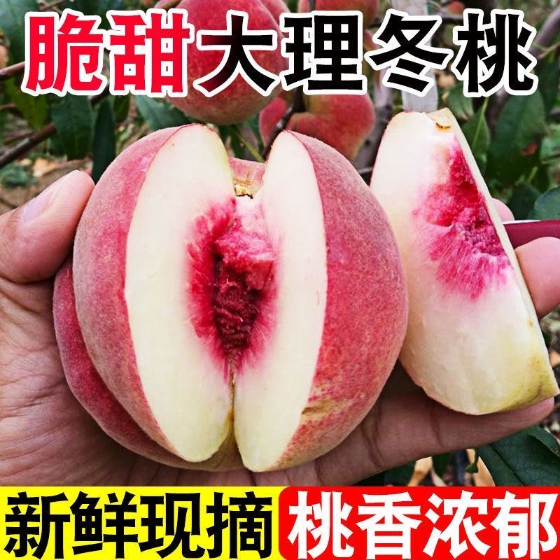 云南大理冬桃新鲜采摘脆桃毛桃冬雪蜜桃离核红心脆桃清甜软硬两吃