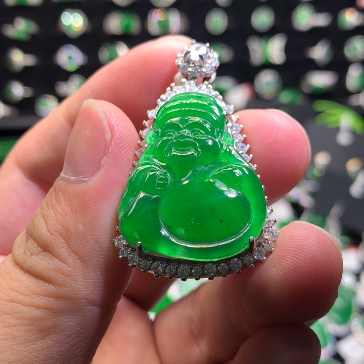 【闪购商品】翡翠颈饰银S925镶嵌财神爷