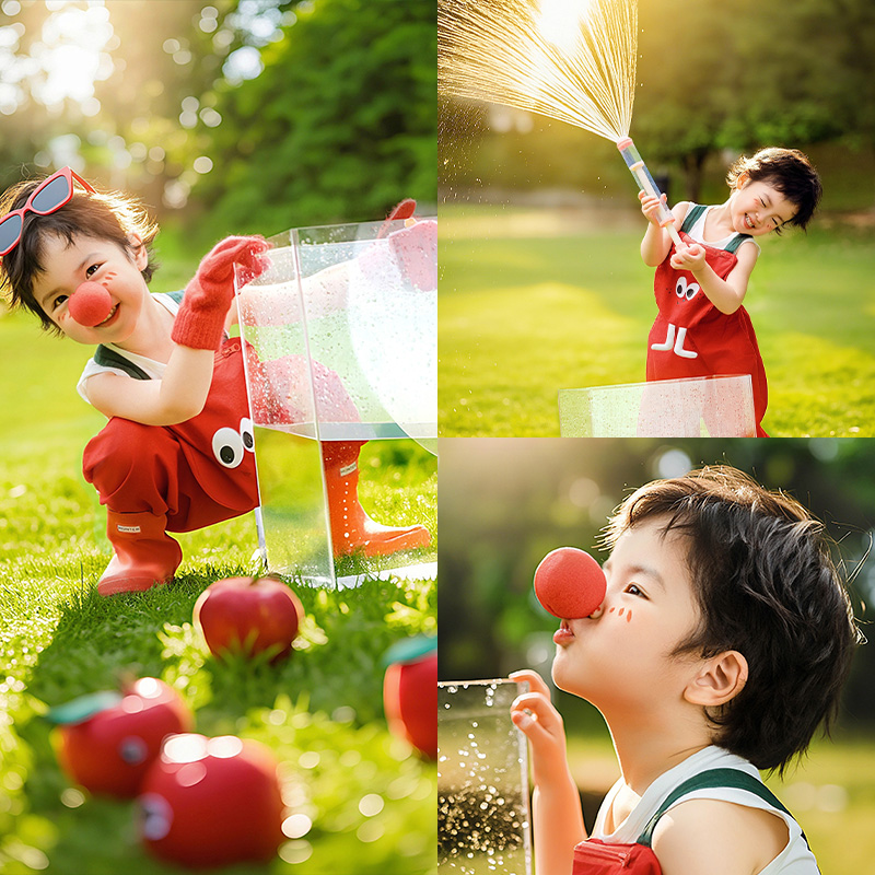 QX-104儿童摄影服装夏日番茄派对主题苹果背带裤影楼草坪拍照道具