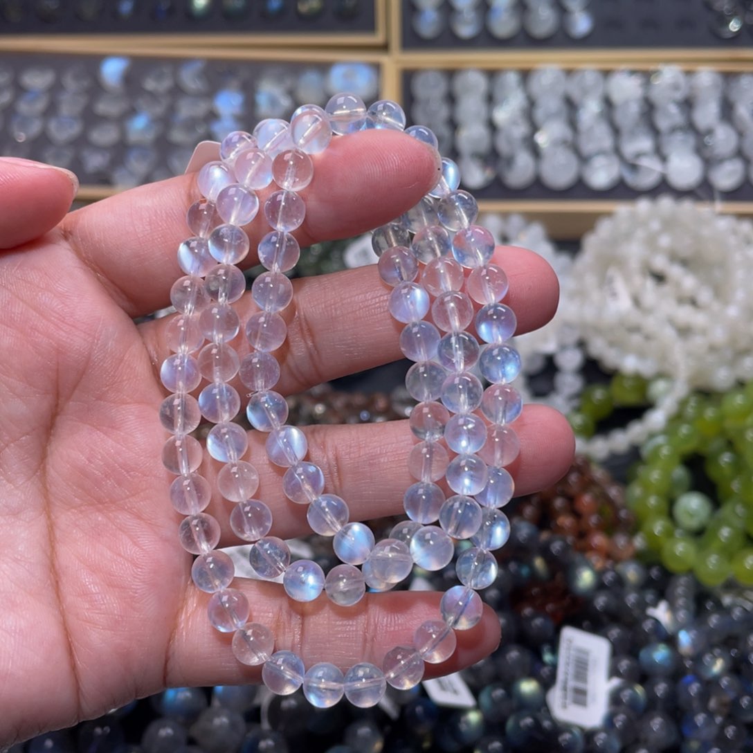 月光石手链未镶嵌你***默蓝月光手链多圈6mm