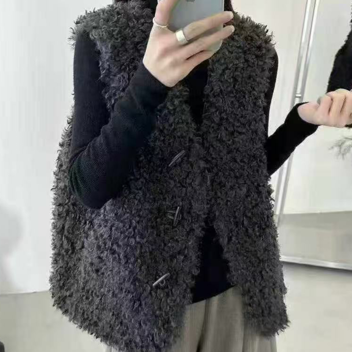 6101羊羔毛皮毛一体中长款马甲外套女2025秋冬宽松显瘦加厚马夹