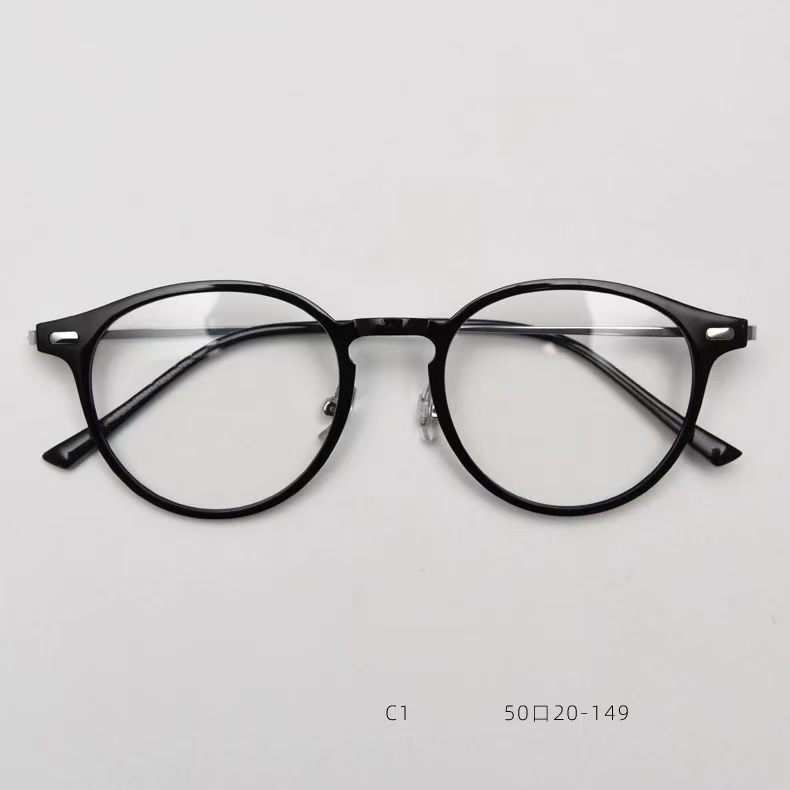 时尚网红百搭ins韩版圆框镜框眼镜98770复古眼镜手工黑色透明纯钛