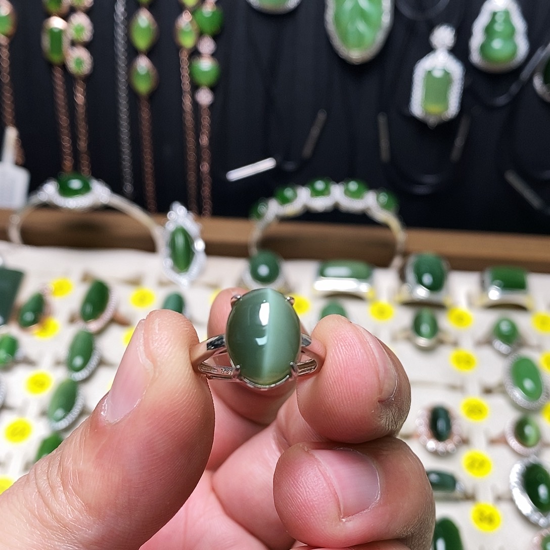 和田玉（碧玉）银S925镶嵌戒指