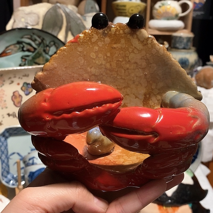 搪瓷大螃蟹摆件手捏手绘