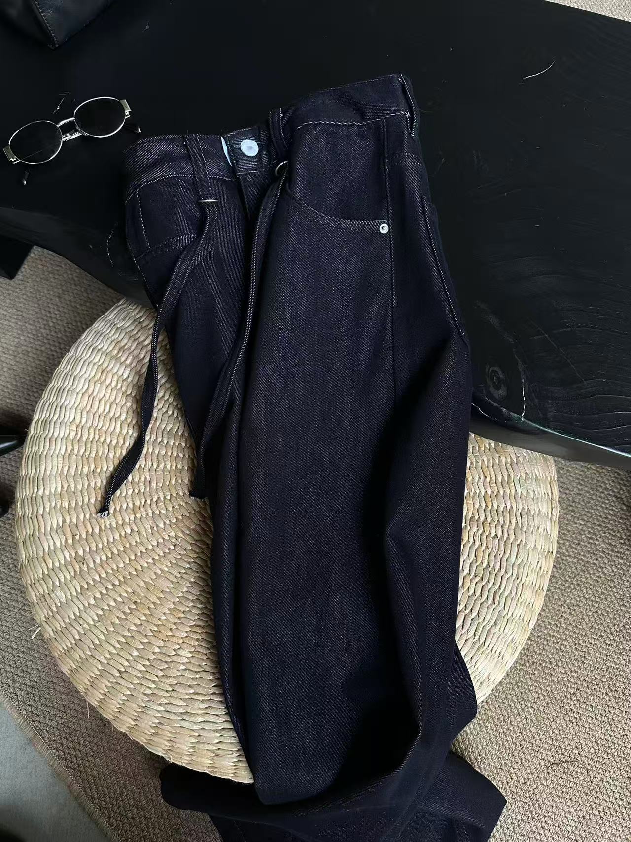 THE ZCANAL.普兰色直筒飘带牛仔裤