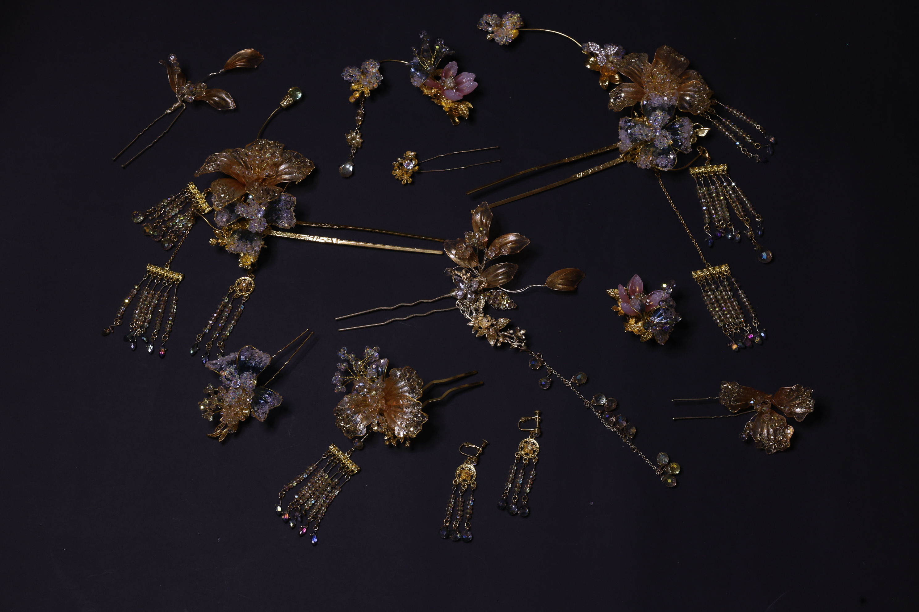 「破晓」新娘头饰金色简约国风高质感百搭大婚头饰0118K（透明盒装）