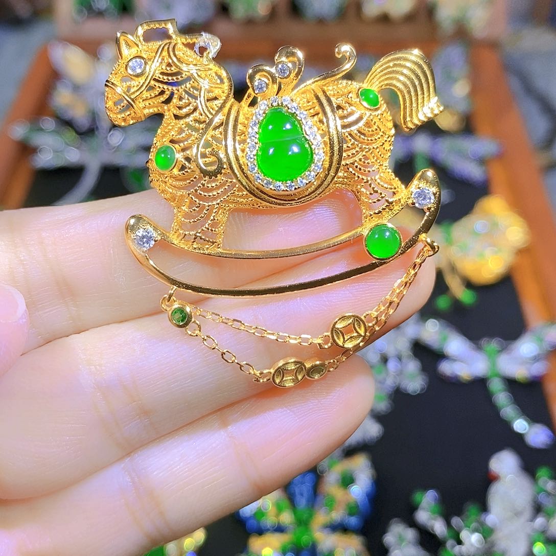 吊坠(不含链)银S925镶嵌翡翠