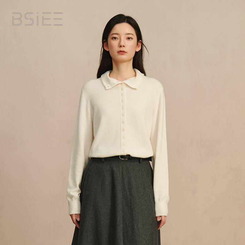 BSIEE/本涩一排扣短开衫气质长袖针织百搭纯色