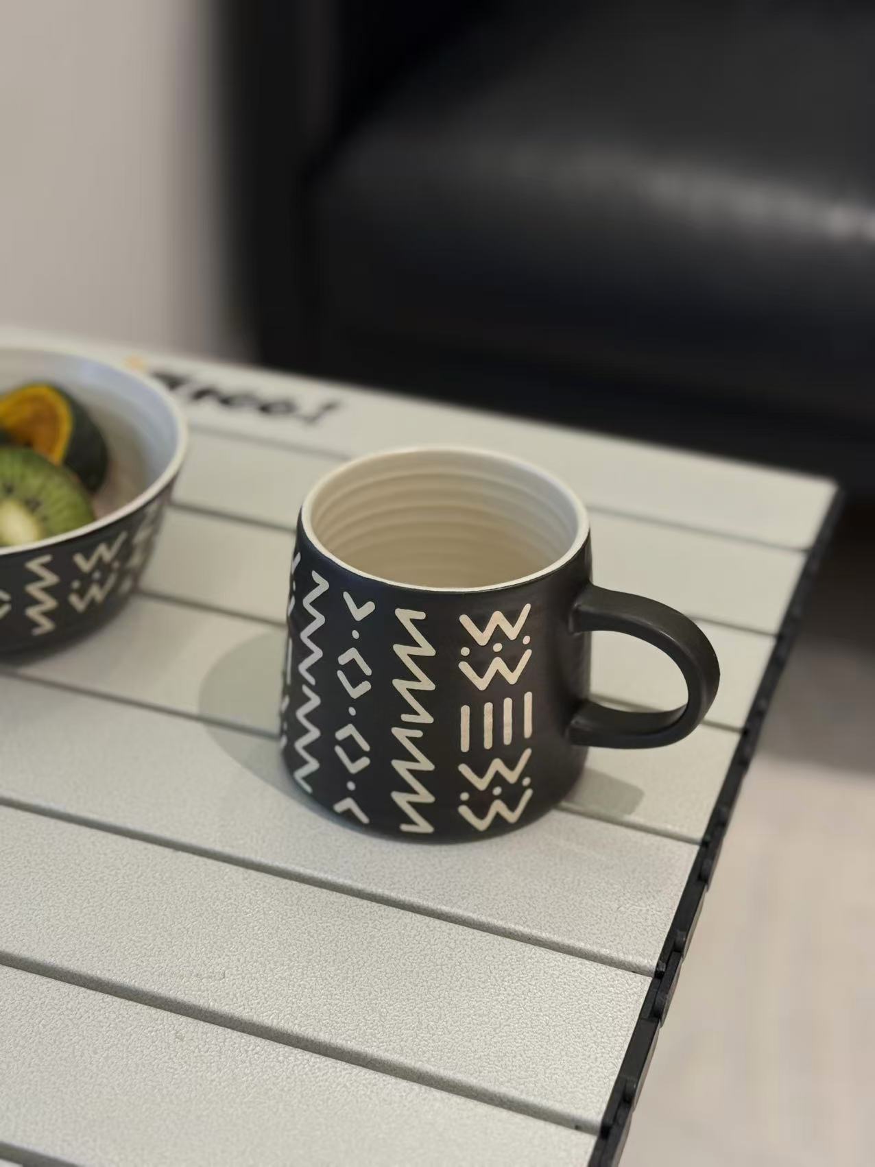 [卡卡】 ins风陶瓷水杯浮雕哑光咖啡杯简约牛奶杯 微瑕 凑满20发货