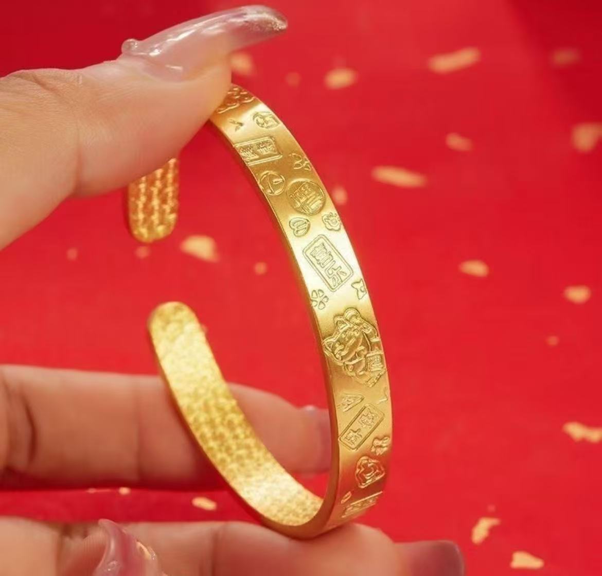 足银手镯 足银镀金 暴富暴美手镯宽面时尚大气百搭精美轻奢