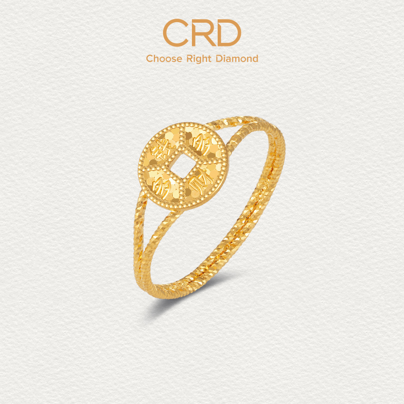 CRD克徕帝钱财多多足金戒指国潮复古新潮立体CNC车艺扭纹戒圈送礼