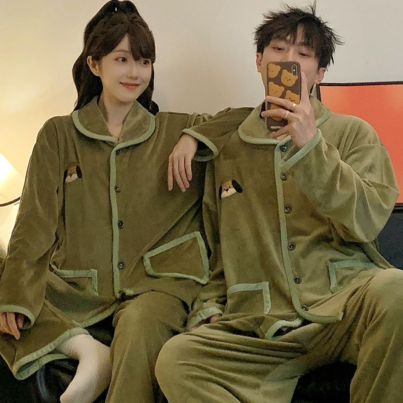 300斤大码情侣高档新款冬加厚海岛绒套装中青年保暖家居服