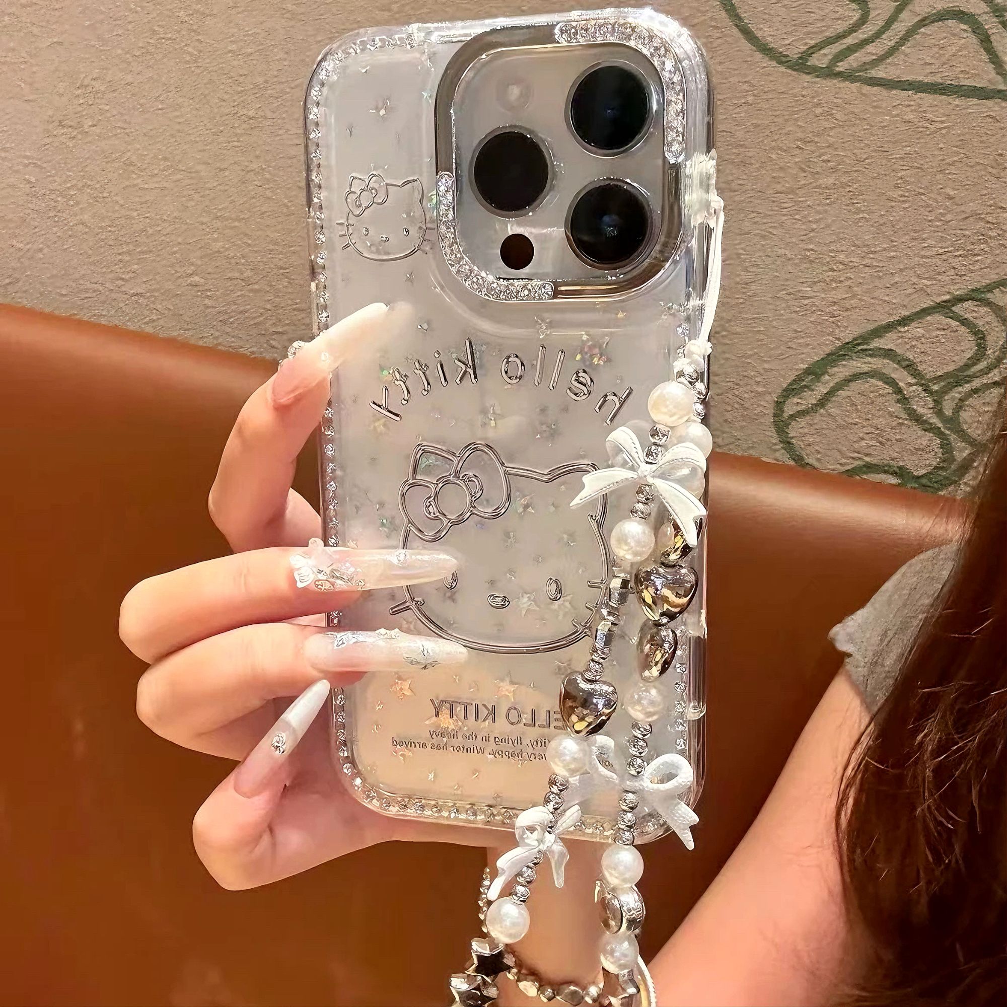 雅天立ins风闪钻KT头像适用苹果16promax手机壳iPhone15软13挂件