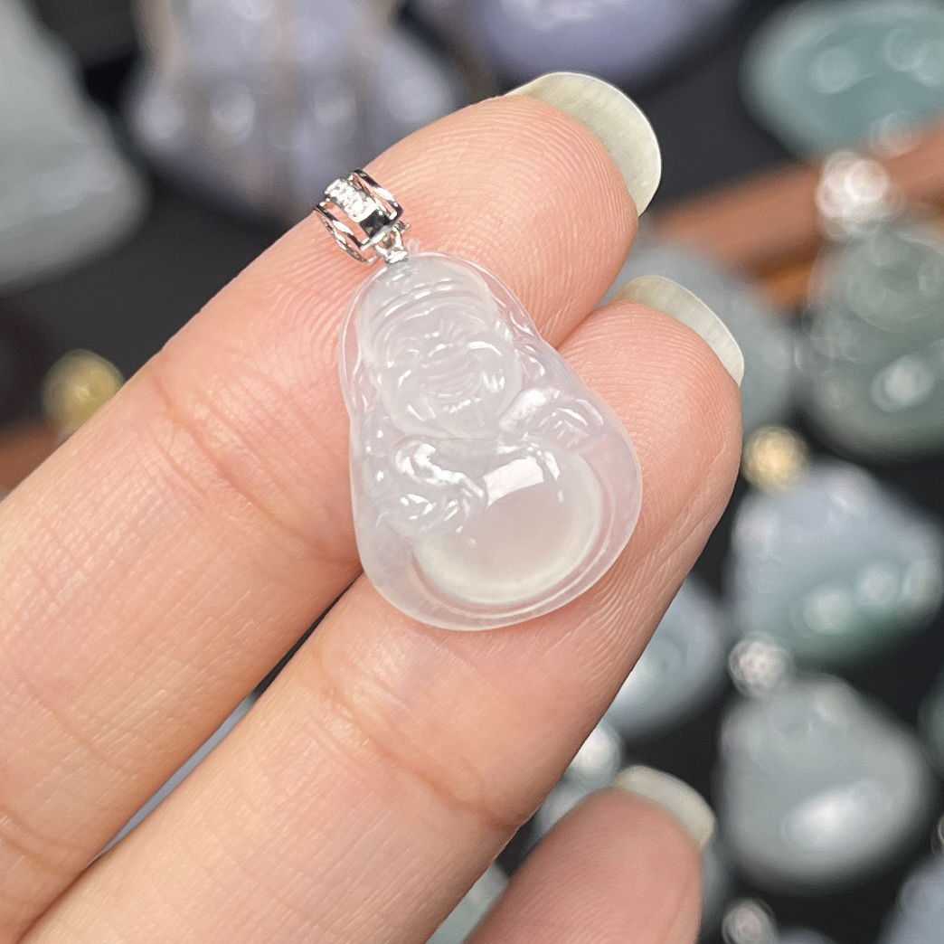 于于珠宝-天然A货缅甸翡翠冰种财神吊坠尺寸：18.3×14.0×4.8mm