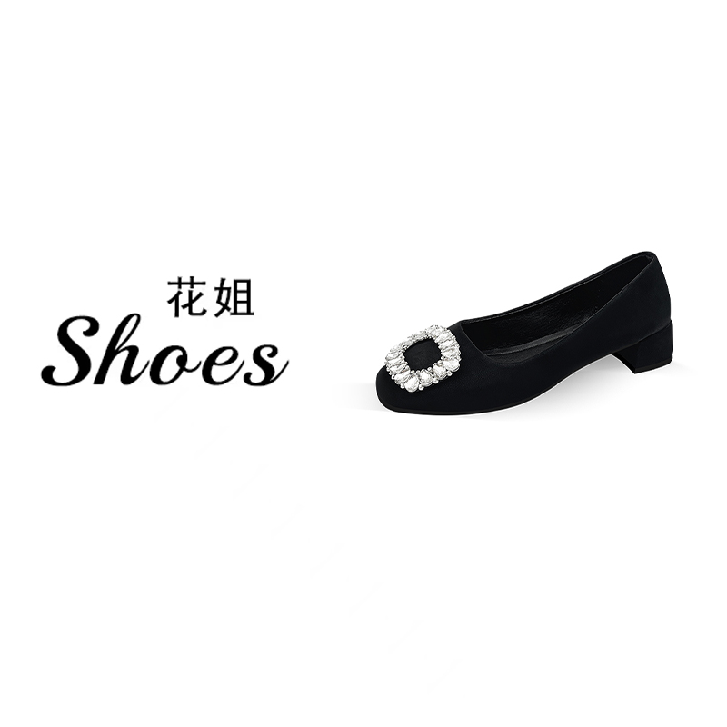 时尚休闲浅口水钻套筒轻职风平底职业百搭单鞋-1001