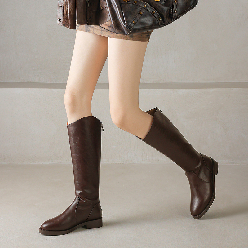 单靴加肥加宽筒围胖mm粗腿靴长靴大筒围高筒靴女真皮平底大码女鞋