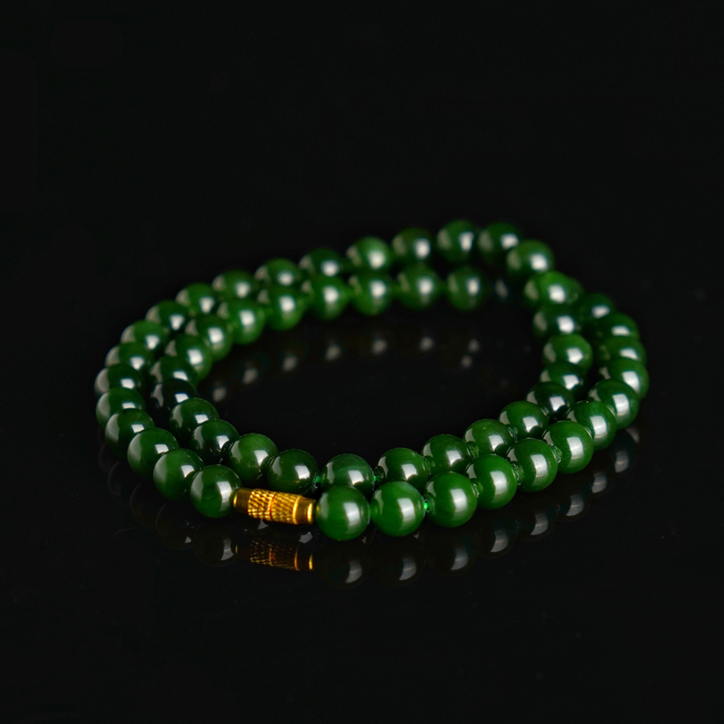 约8mm和田玉碧玉菠菜绿圆珠项链