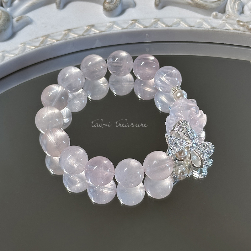 tx1249-[甜美小狐狸]果冻马粉施家珠粉水晶九尾狐手串     