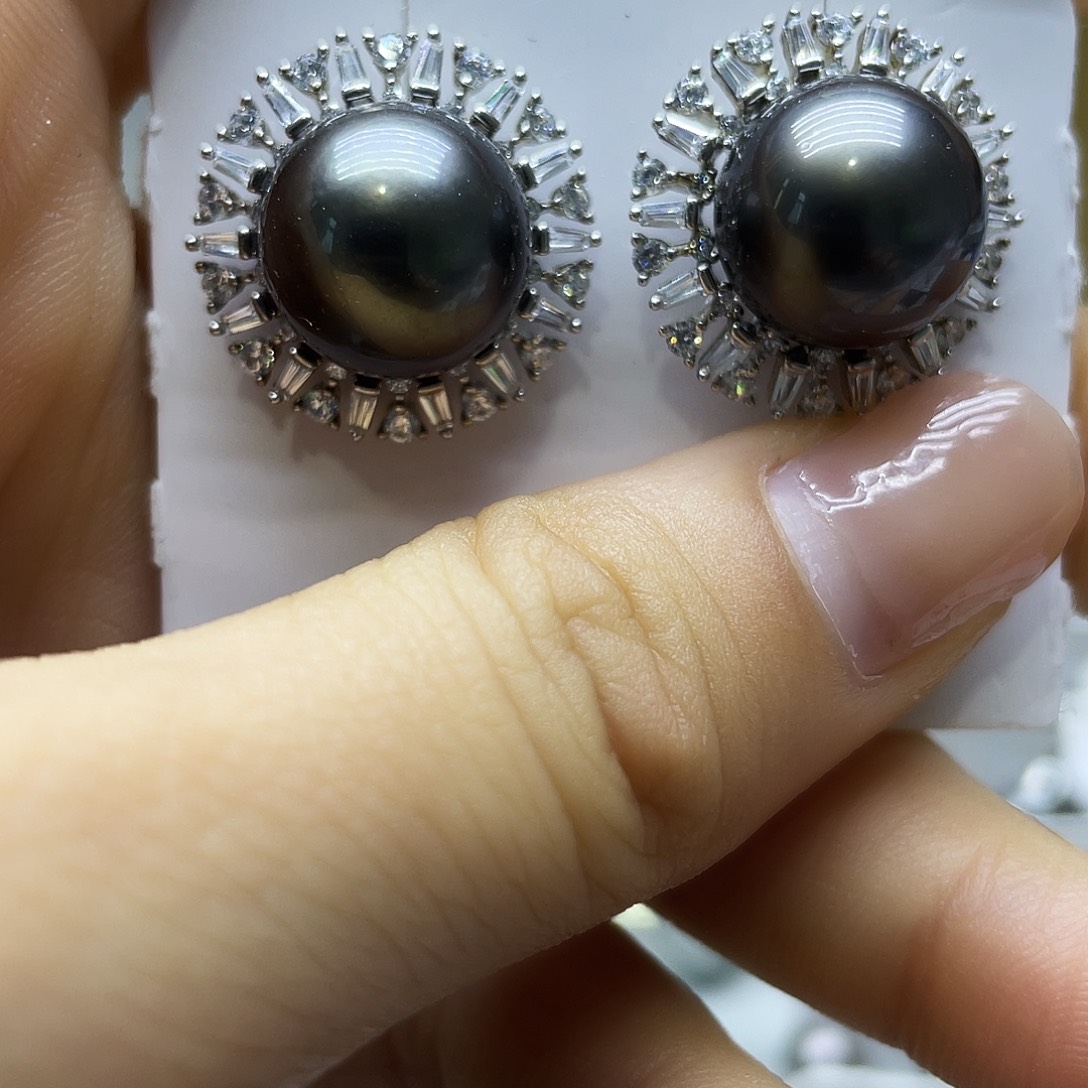 银S925镶嵌海水珍珠耳饰