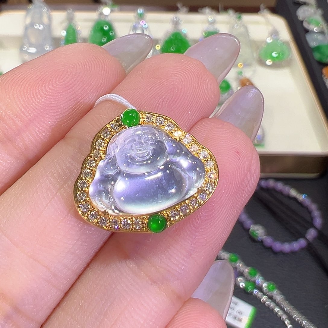 翡翠18K金镶嵌吊坠(不含链)盘缠