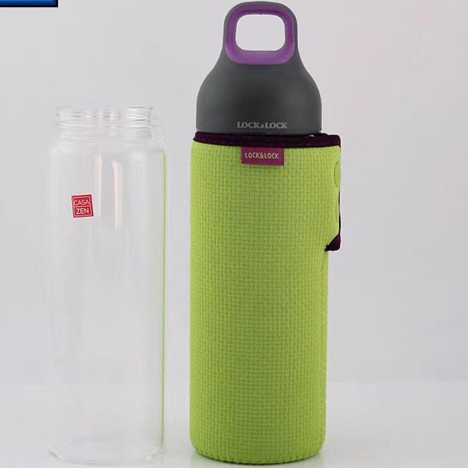 耐热玻璃水杯便携水杯送乐扣原装杯套500ml661