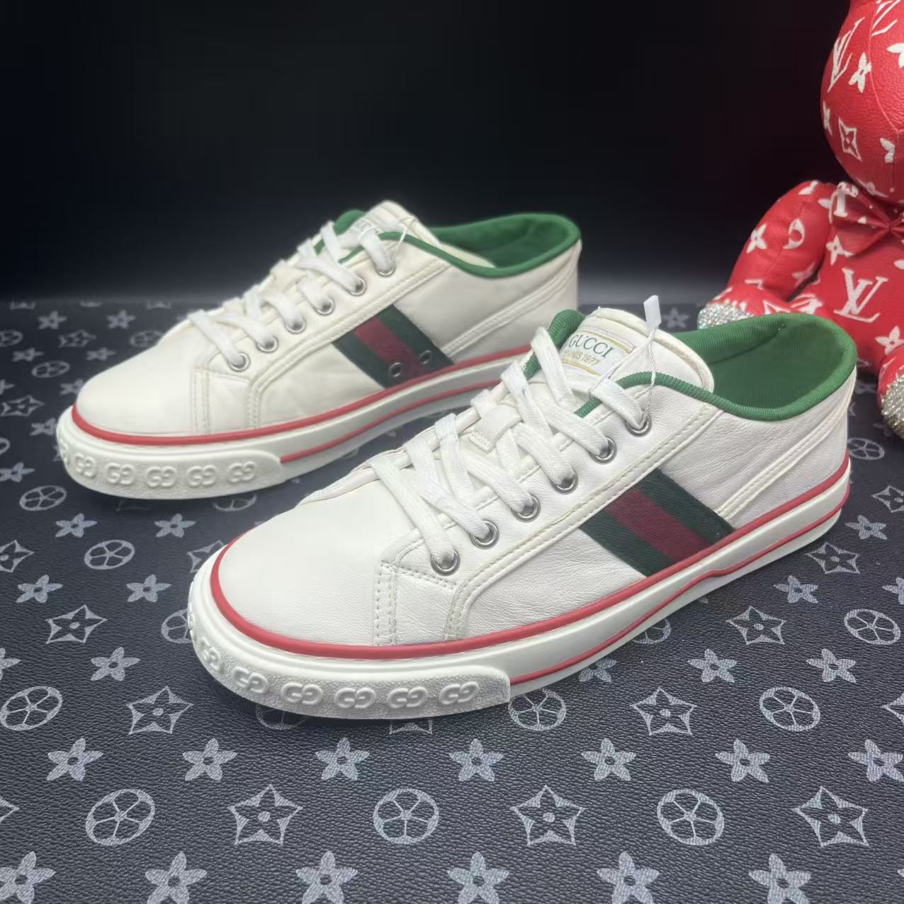 95新 GUCCI/古驰 白色皮革1977时尚百搭男士板鞋39欧码 ddm2804