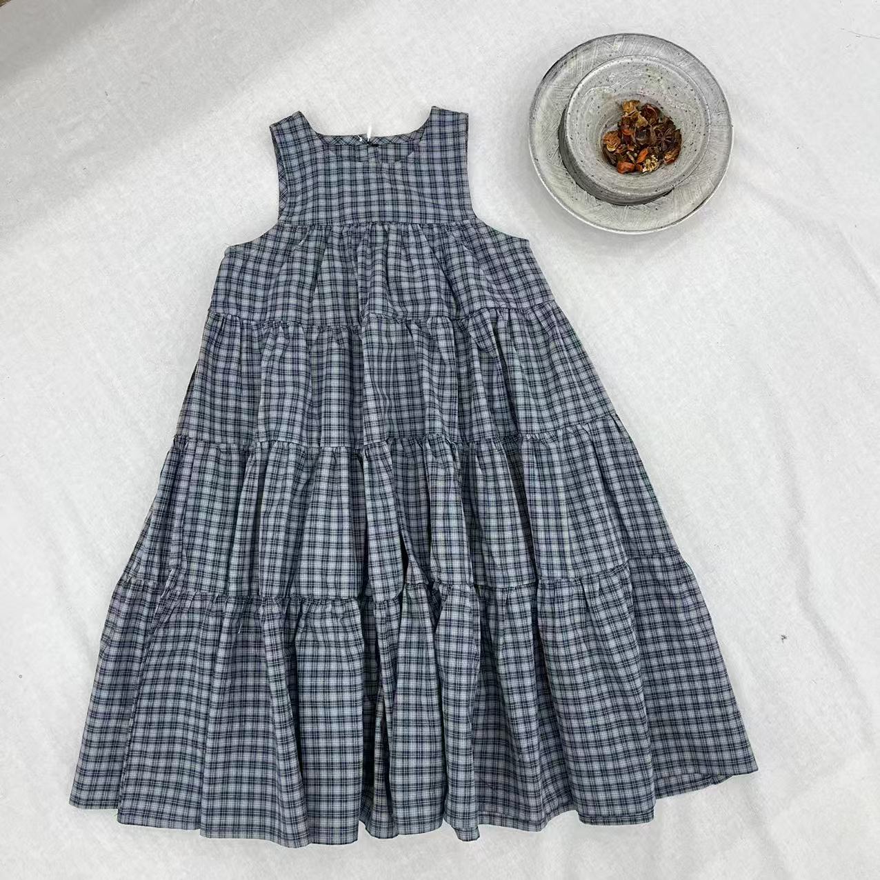 〖姐姐家〗25夏款儿童萌娃穿搭拼接无袖格子连衣裙xy25503