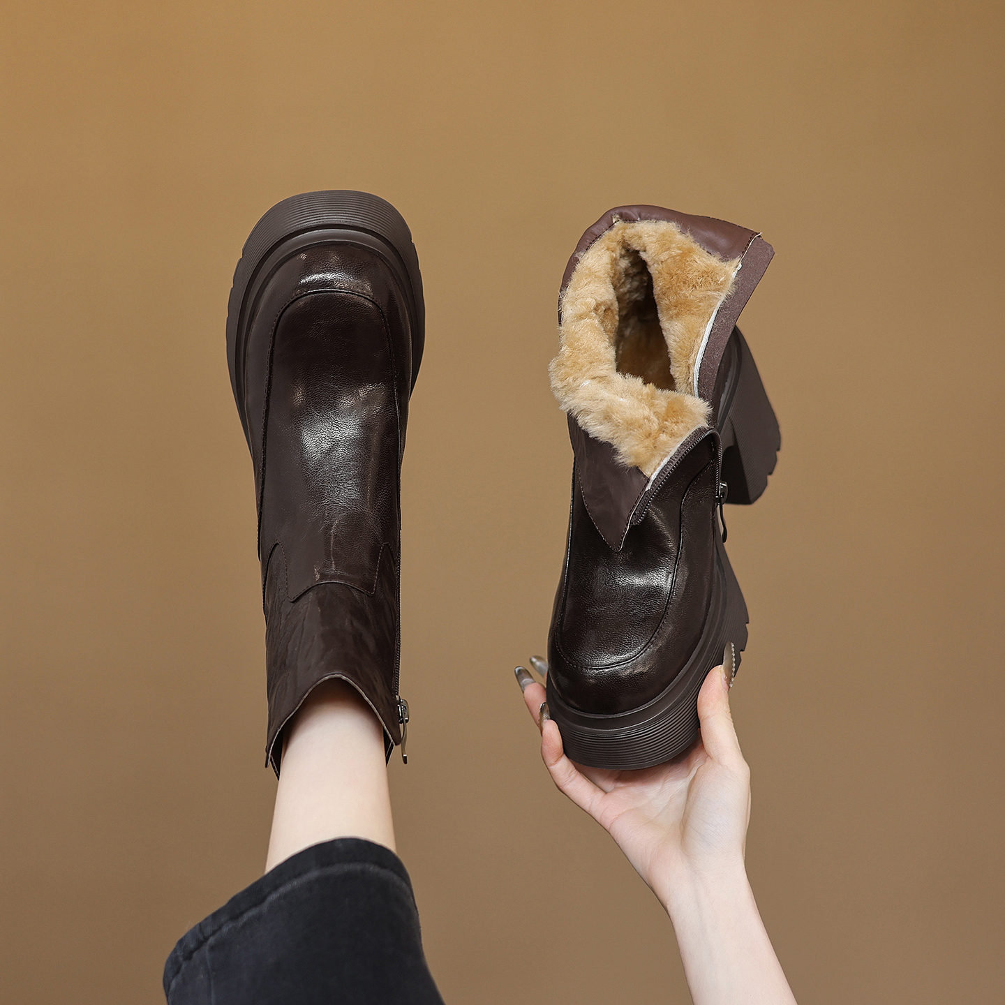 【星小晨】10厘米/羊皮/厚底增高真皮松糕底保暖马丁靴1615=1618