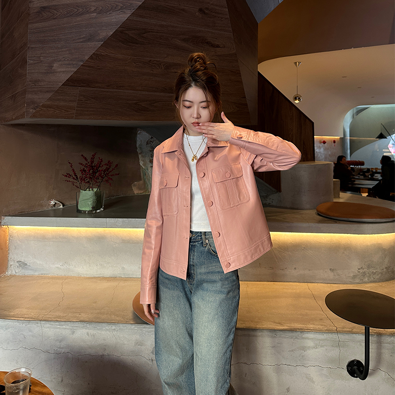 【琳宝】真皮皮衣外套女绵羊皮短款爆款皮夹克外套机车小皮衣-23858