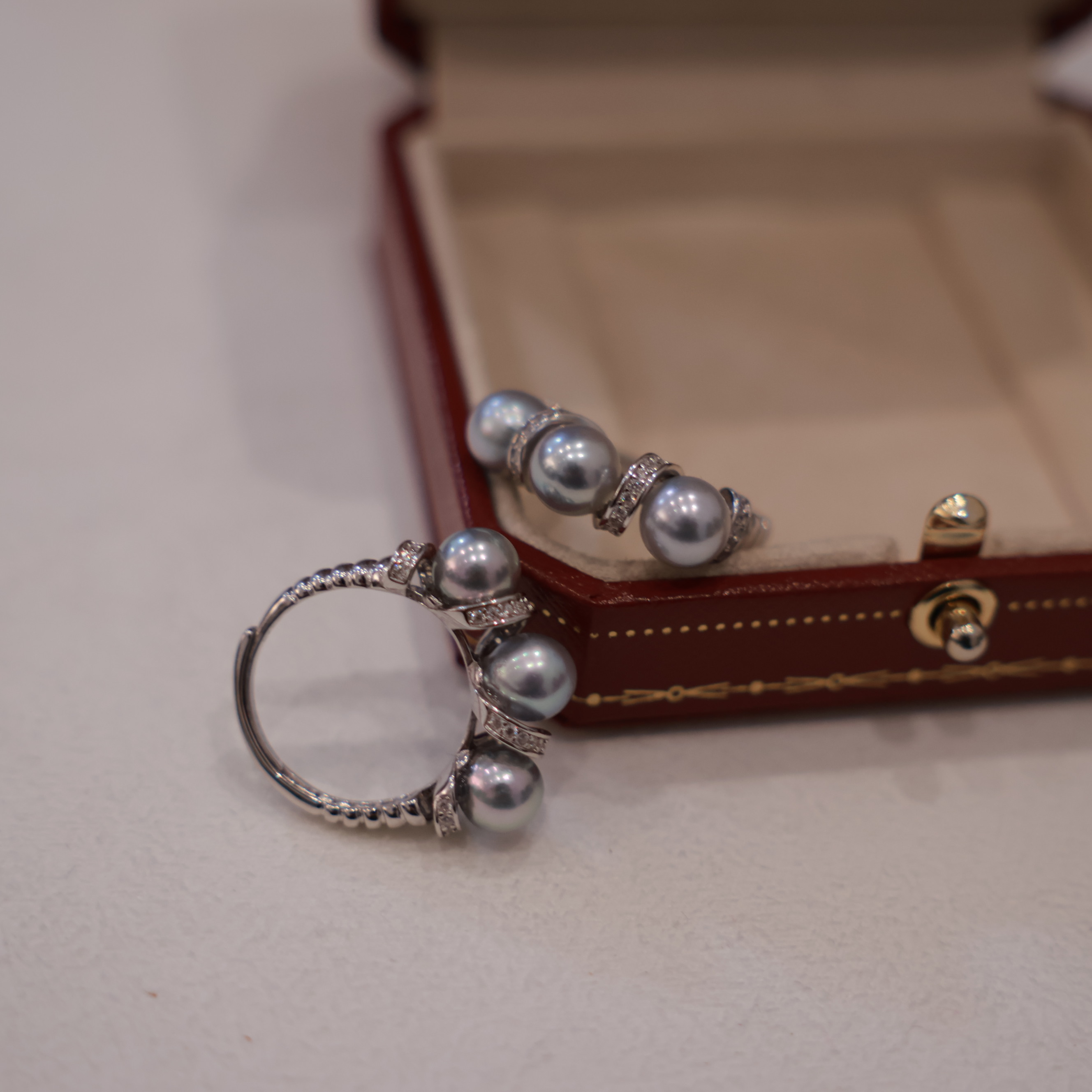 天然海水珍珠戒指银蓝光真多麻三珠个性时尚百搭款戒指S925银