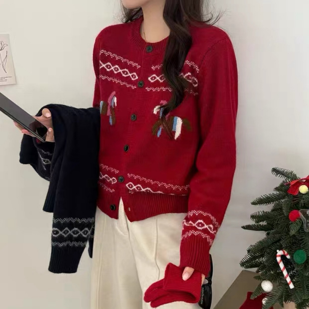 欧货～羊绒混纺，圆领，马图案长袖针织毛衣，均码，百搭，显瘦