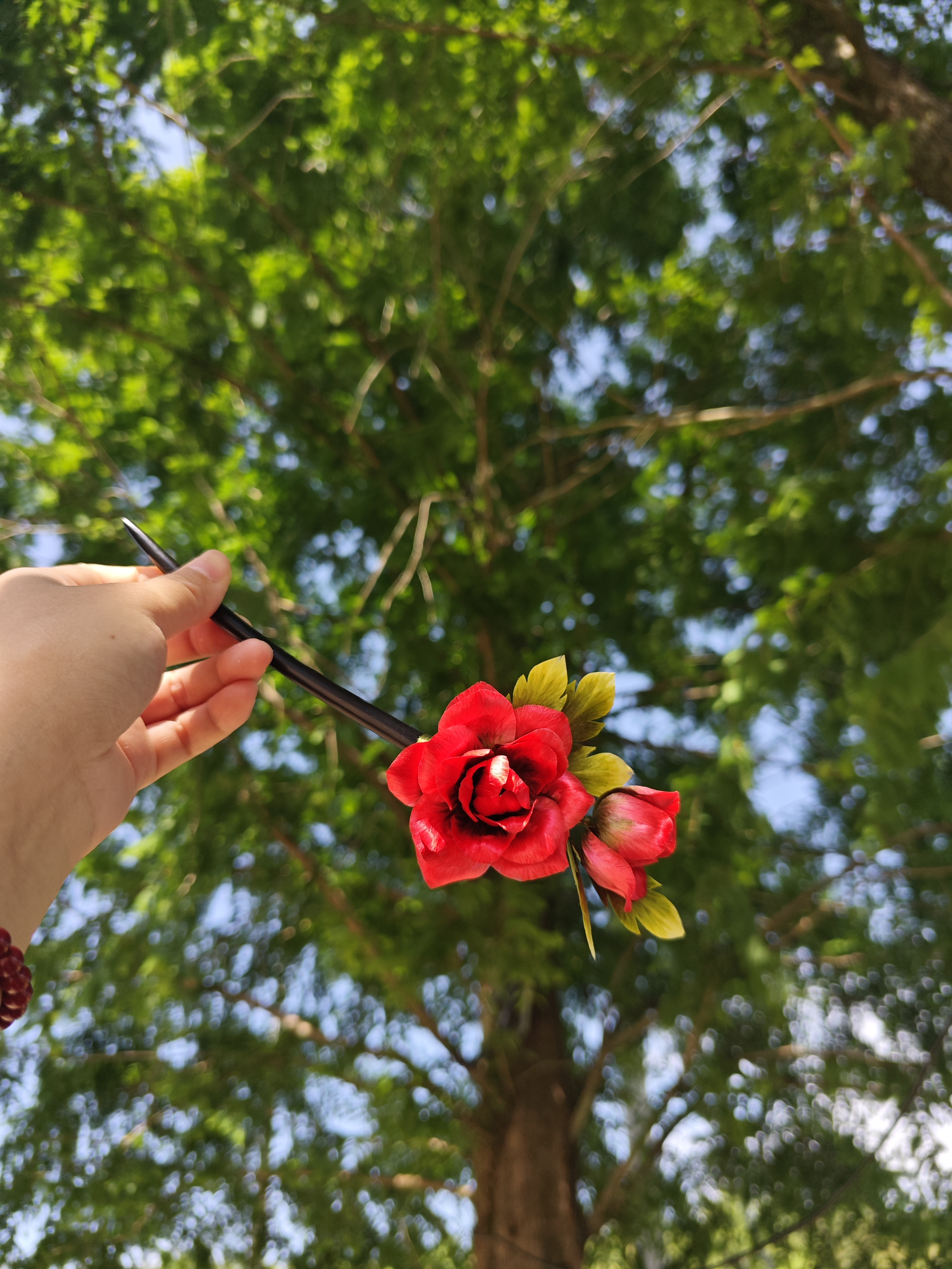双头玫瑰，非遗绒花发簪