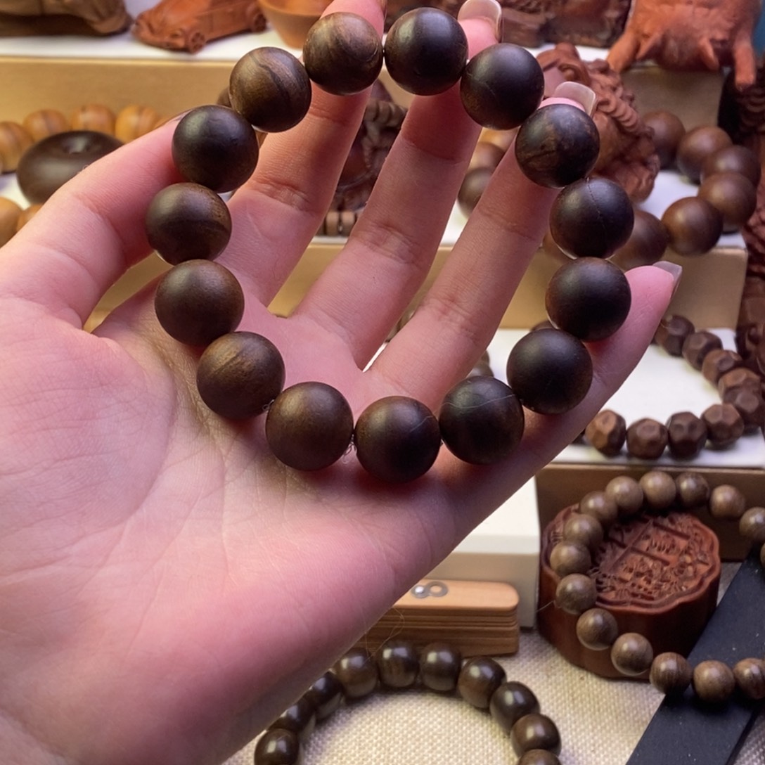 秋***月檀香木手串/手链老山檀香1.5横纹黑肉奶香瑕疵