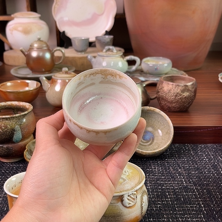 柴烧高白泥柴烧普洱茶杯