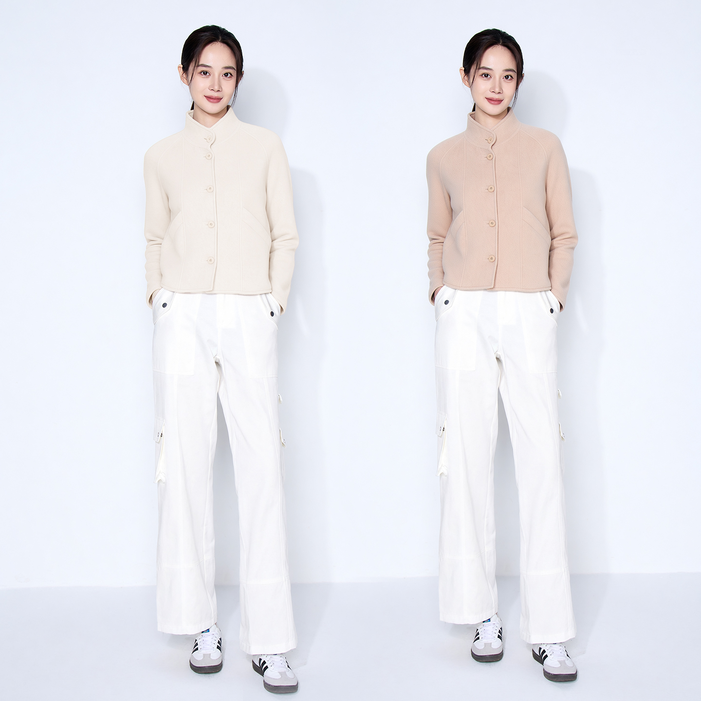 【马天奴D】VHAJ62 冬白色女女士毛呢外套小香风秋冬纯色翻领外套