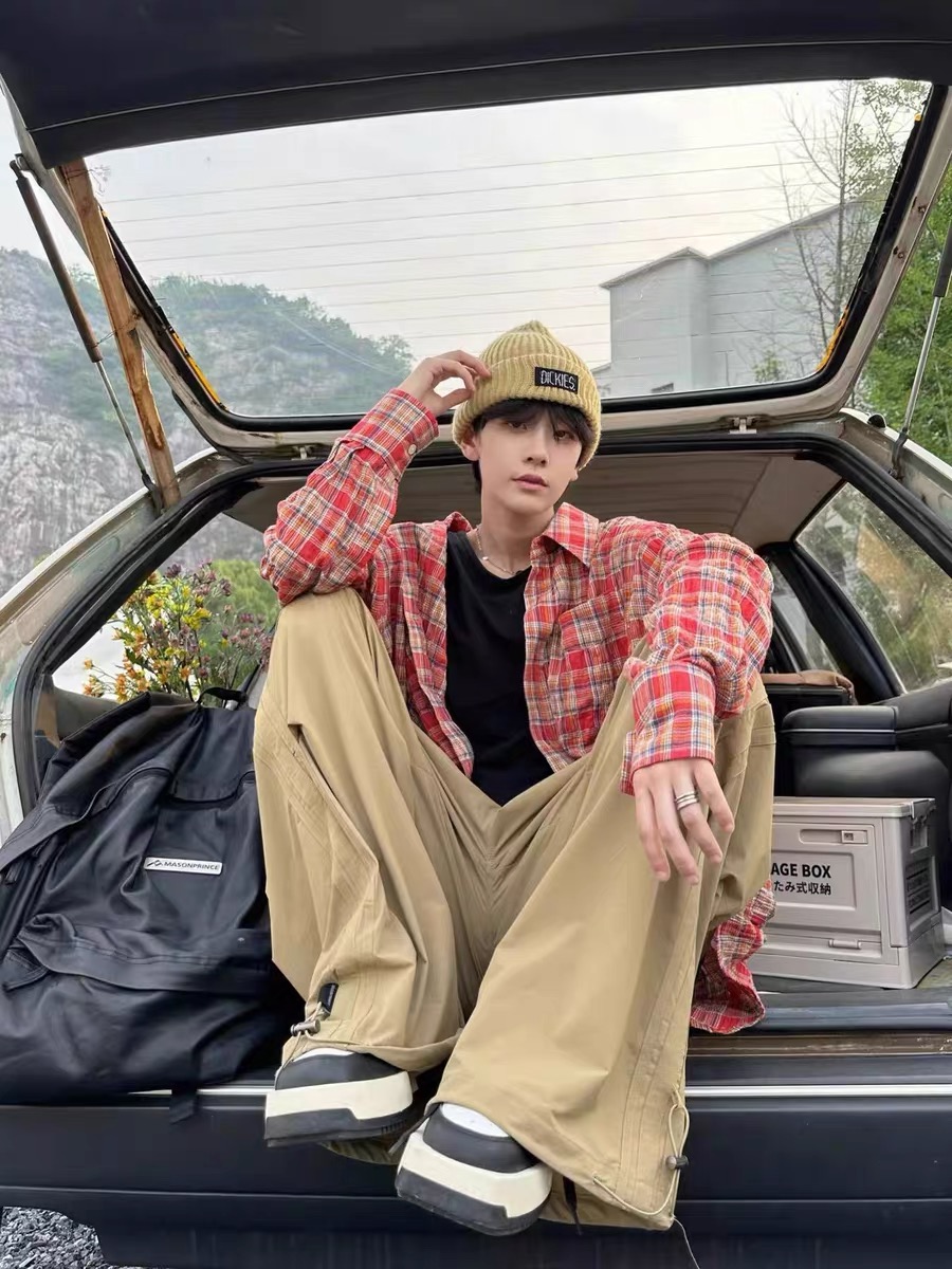 美式复古高街红色格子衬衫男女小众设计宽松休闲外套情侣长袖上衣