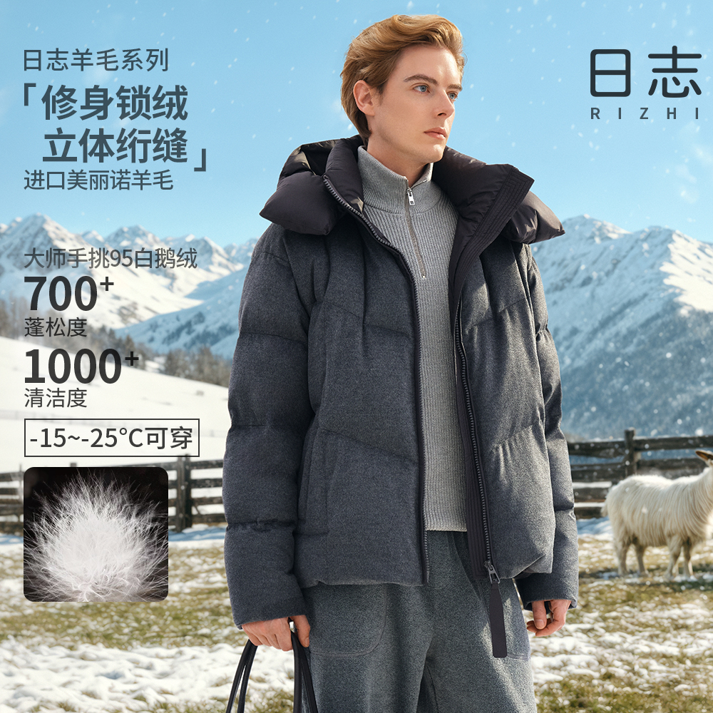 日志【ZG】男士羊毛短款鹅绒服新款高端冬款羽绒服AD54NY018