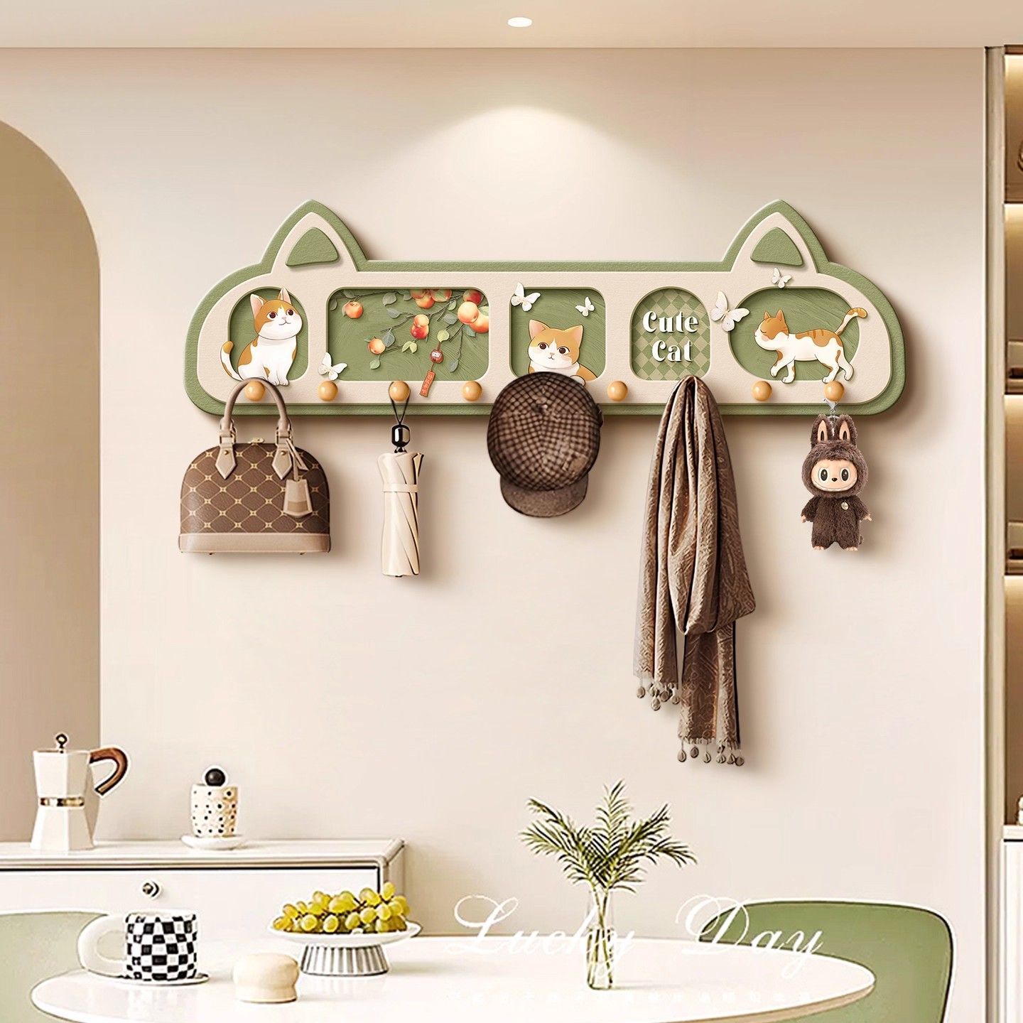 挂衣钩奶油风衣帽架装饰挂钩衣服包收纳整理2025新款壁挂衣帽猫咪