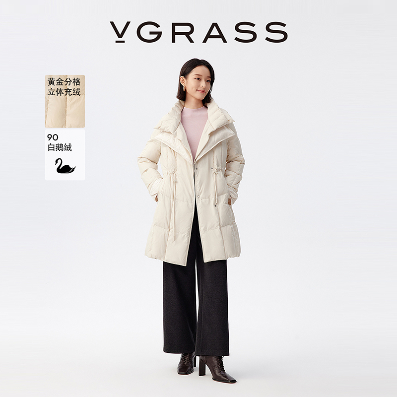 VGRASS双层大翻领鹅绒羽绒服25冬季新款大衣中长外套VSY2P4820A