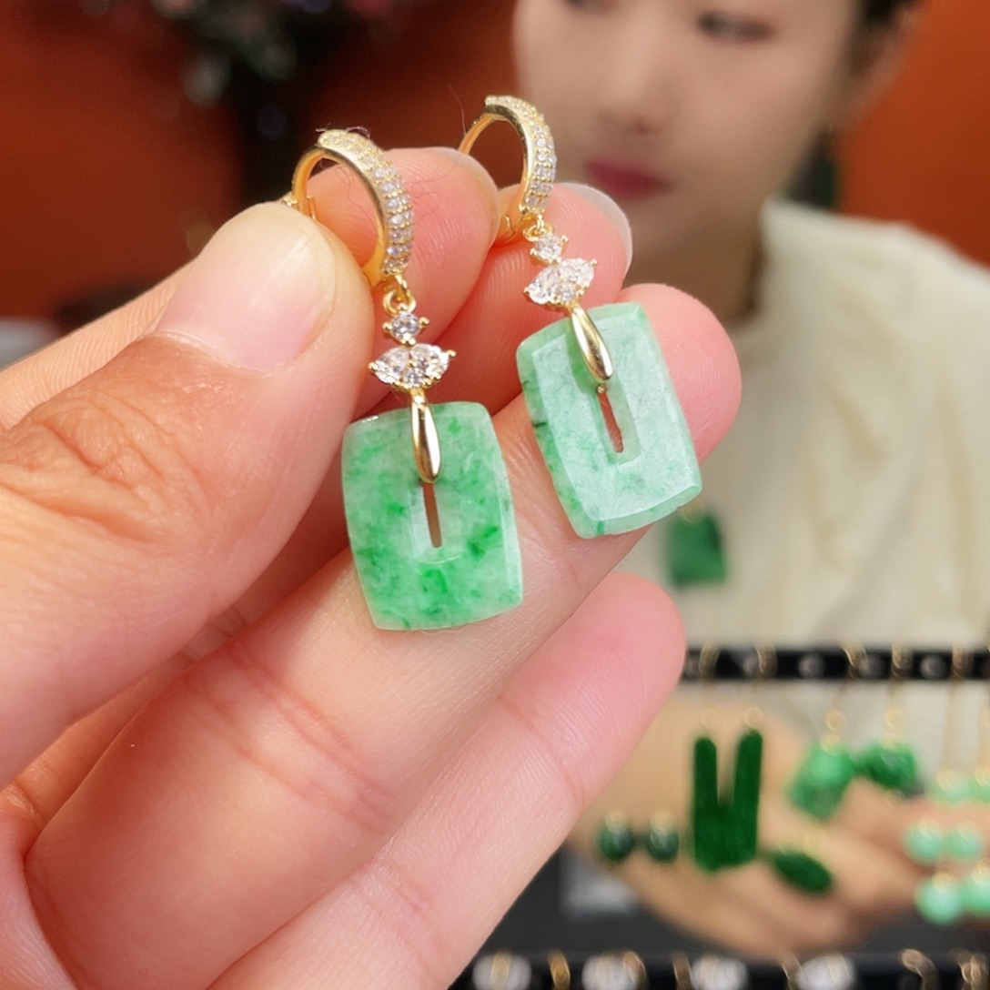 翡翠银S925镶嵌耳饰