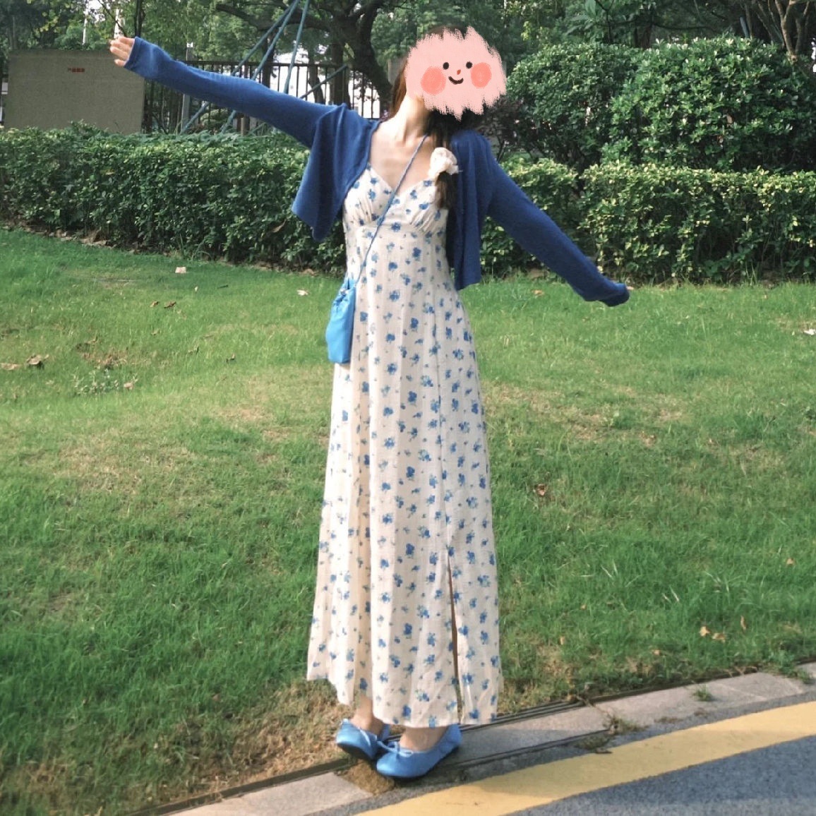 夏装搭配一整套时尚减龄温柔风针开衫无袖碎花吊带连衣裙两件套
