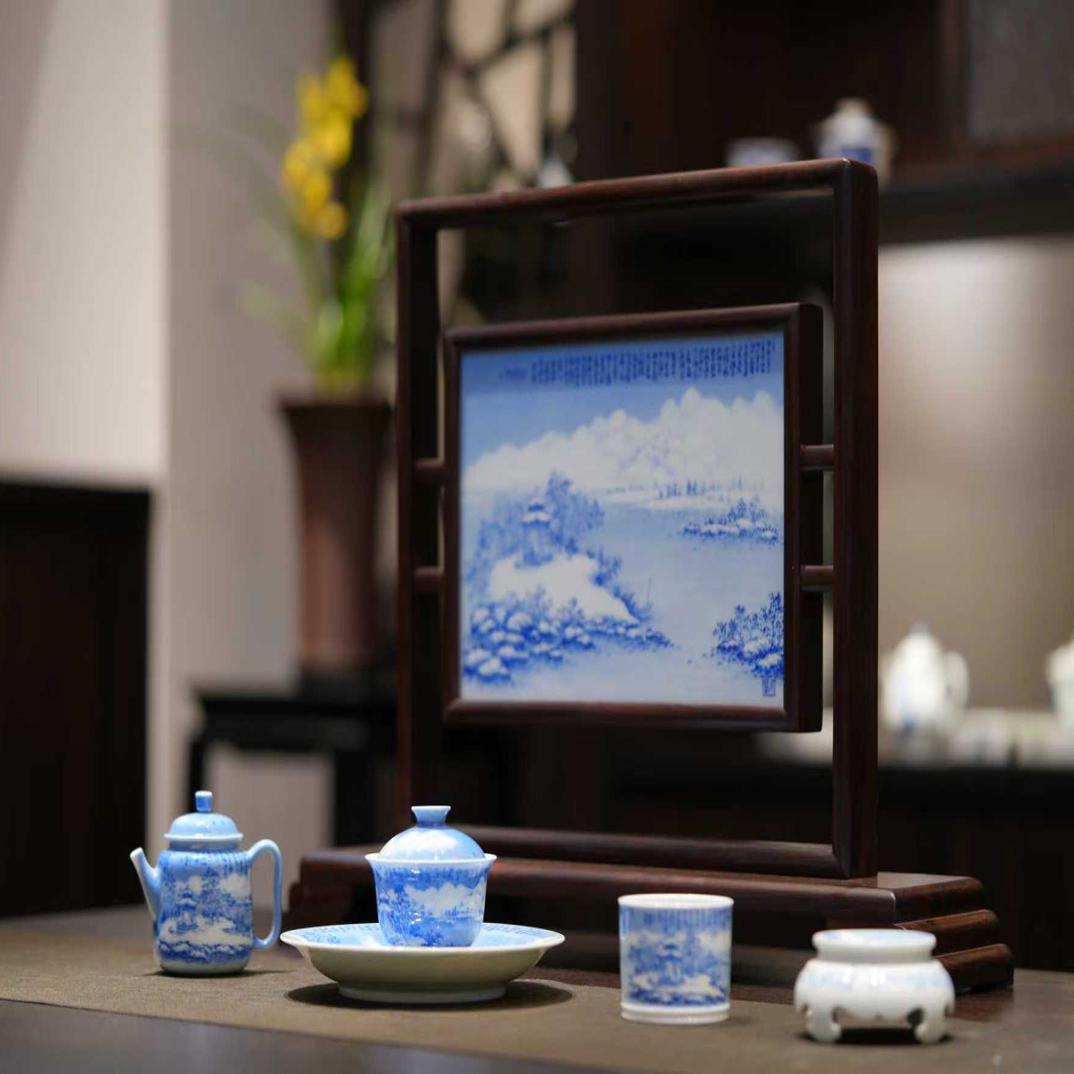 【湖心亭】湖心亭雪景山水图纯手工手绘高端陶瓷收藏送礼