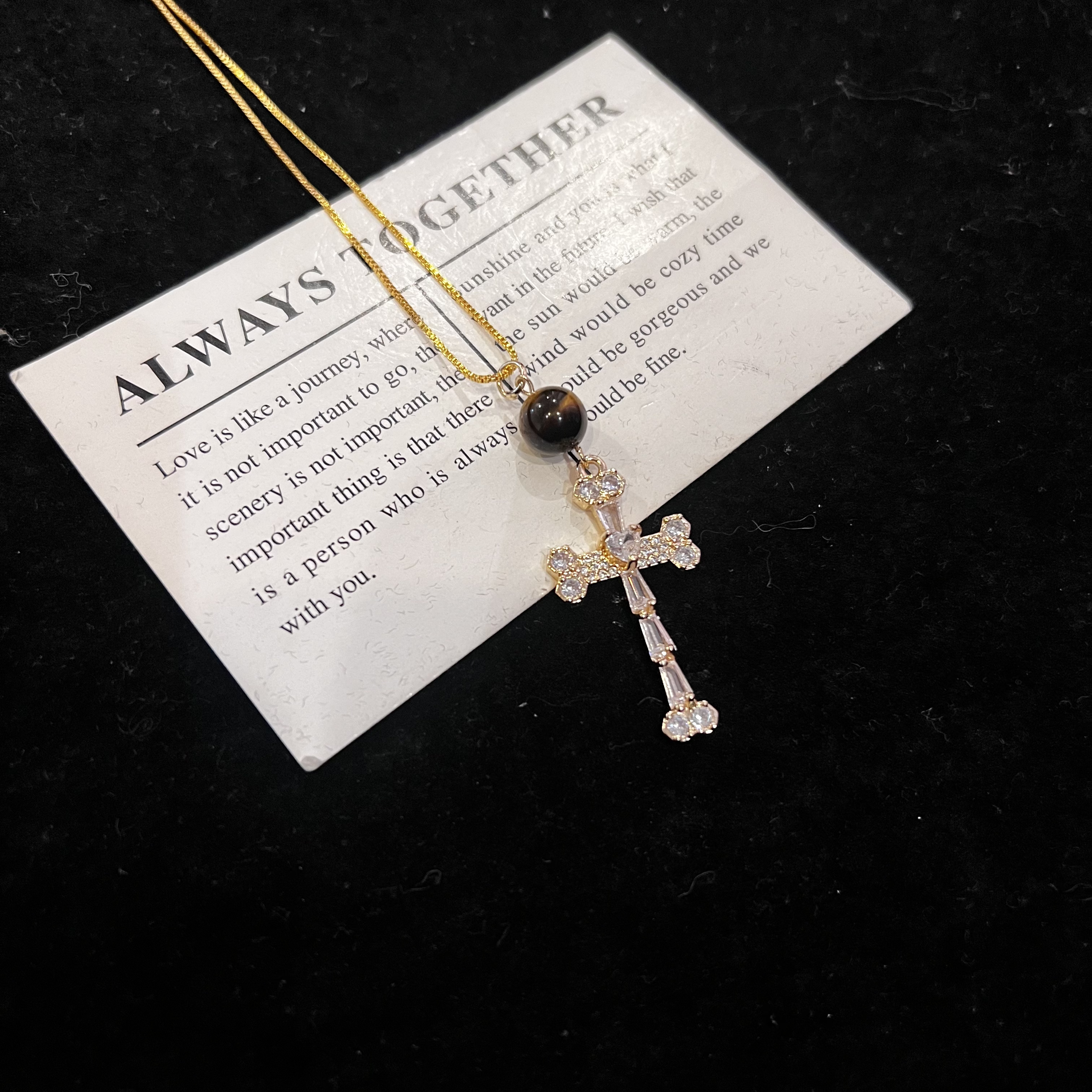 F595 虎眼石➕十字架设计款项链 多样性发一