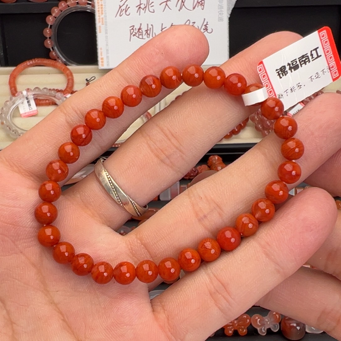 南红玛瑙未镶嵌颈饰柿子红单圈6mm